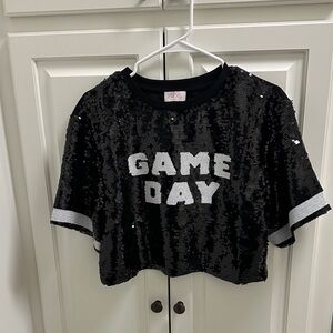 Pink Lily Black Sequin Crop Top